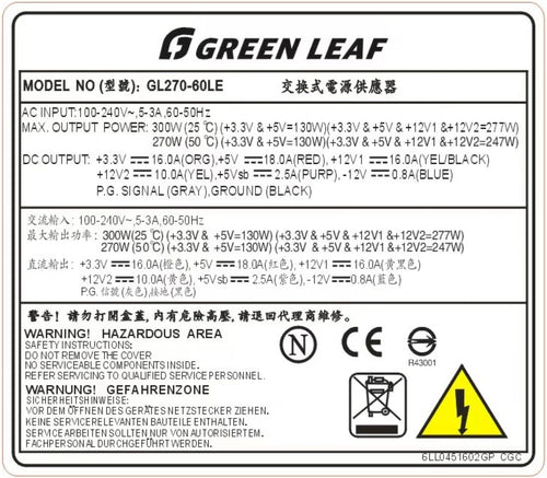 Green Leaf GL270 270W Flex power supply