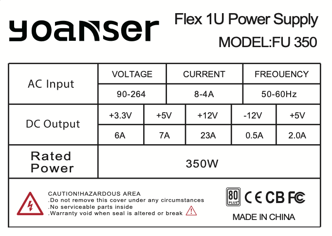 Yoanser FU-350 350W Flex power supply
